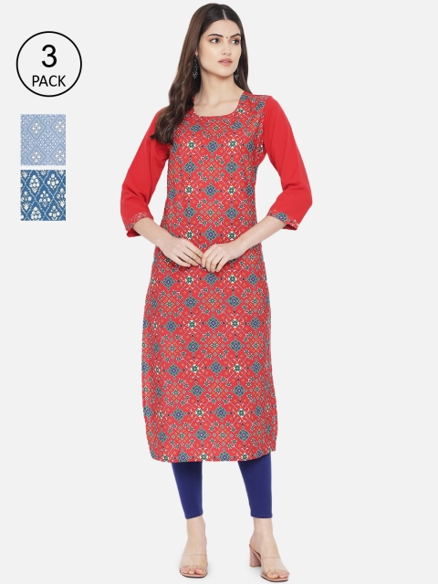 

7Threads Women Multicoloured Ethnic Motifs Printed Mirror Work Crepe Kurta, Multi