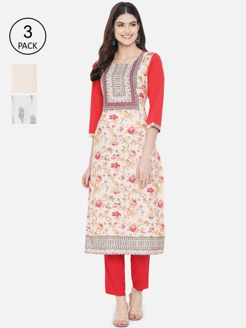 

7Threads Women Pack of 3 Digital Printed Crepe Kurta, Multi