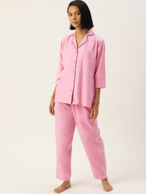 

JAINISH Women Pink Solid Cotton Night Suits