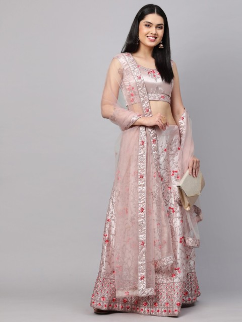 

Rajesh Silk Mills Women Peach Semi-Stitched Lehenga & Unstitched Blouse With Dupatta