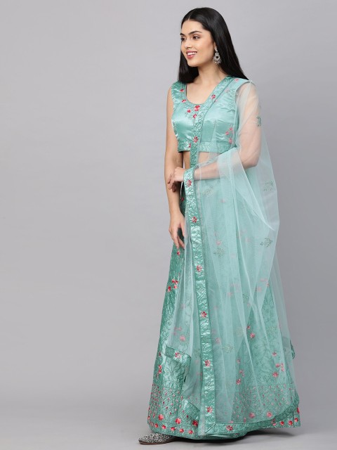 

Rajesh Silk Mills Women Grey & Pink Embroidered Semi-Stitched Lehenga Set With Dupatta