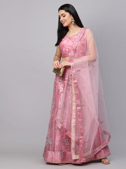 

Rajesh Silk Mills Pink & Blue Embellished Semi-Stitched Lehenga & Unstitched Blouse With Dupatta