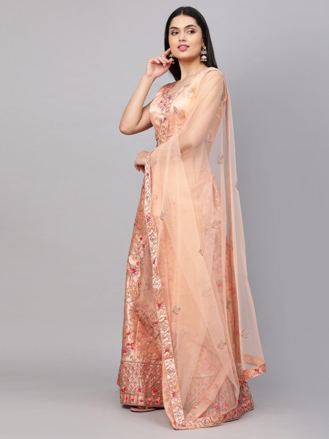 

Rajesh Silk Mills Women Orange & Fuchsia Embroidered Semi-Stitched Lehenga Set