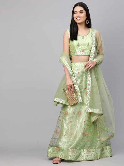 

Rajesh Silk Mills Green & Pink Semi-Stitched Lehenga & Unstitched Blouse With Dupatta