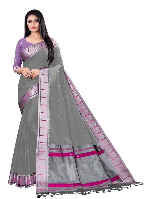 

VENISA Grey & Purple Woven Design Zari Pure Silk Saree