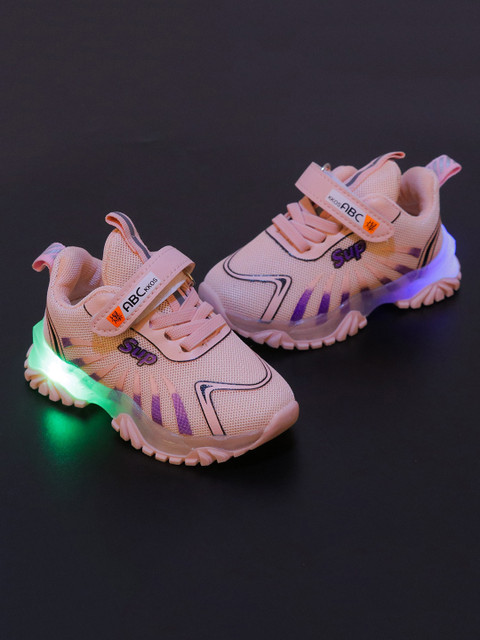 

FEETWELL SHOES Unisex Kids Pink Woven Design Sneakers With Led