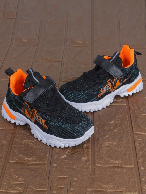 

FEETWELL SHOES Unisex Kids Black & Orange Woven Design Sneakers