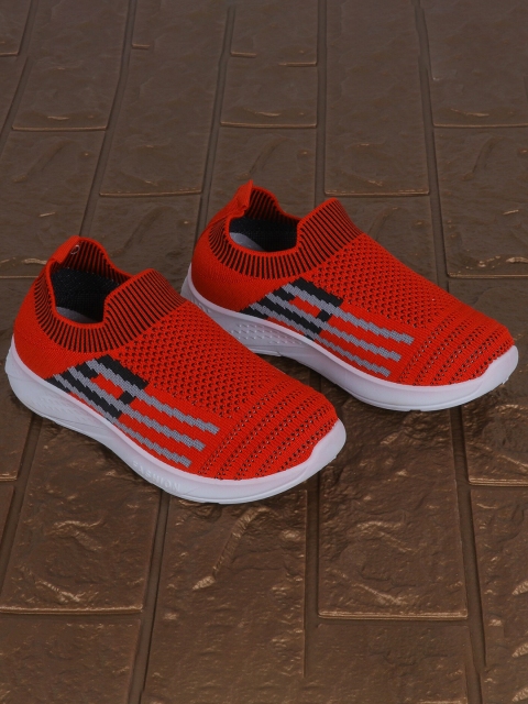 

FEETWELL SHOES Unisex Kids Red Striped Slip-On Sneakers