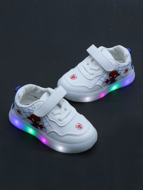 

FEETWELL SHOES Kids White Spider-Man Printed Sneakers With LED Lights