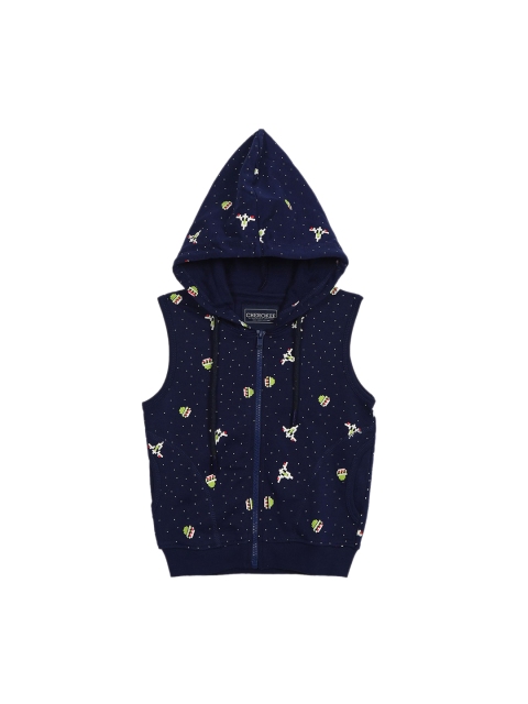 

Cherokee Boys Blue Geometric Printed Sleeveless Hooded Jacket