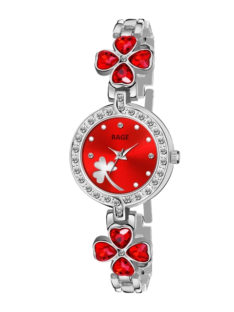 

Rage Enterprise Women Red Printed Dial & Silver Toned Bracelet Style Analogue Watch RW822R