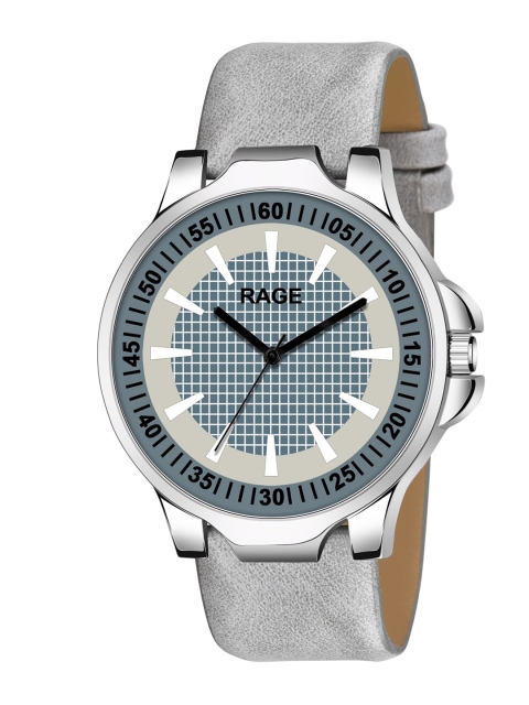 

Rage Enterprise Men Grey Embellished Dial & Grey Leather Bracelet Style Straps Analogue Watch RW750G