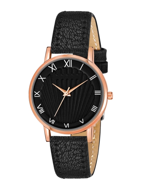 

Rage Enterprise Women Black Brass Dial & Black Leather Straps Analogue Watch RW858B