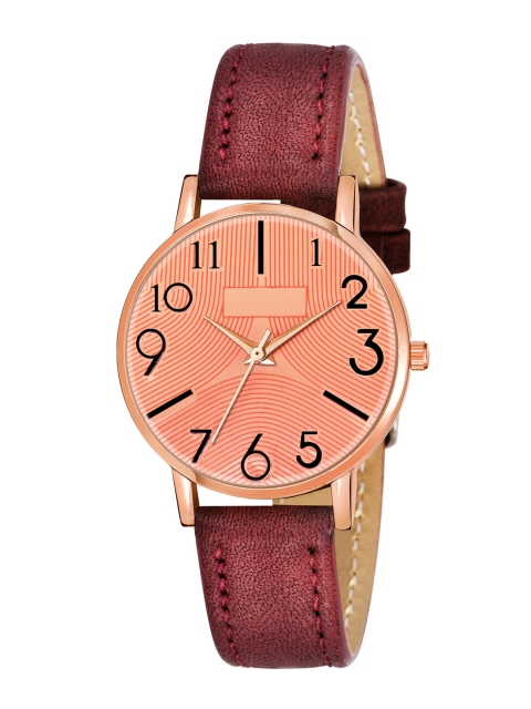 

Rage Enterprise Women Peach-Coloured Brass Dial & Red Leather Straps Analogue Watch
