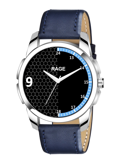 

Rage Enterprise Men Black Dial & Blue Leather Bracelet Style Straps Analogue Watch RW754BL
