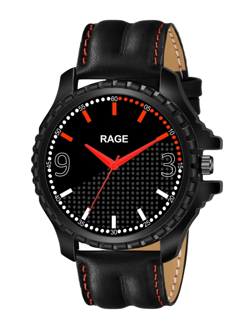 

Rage Enterprise Men Black Printed Dial & Black Leather Straps Analogue Watch RW756B