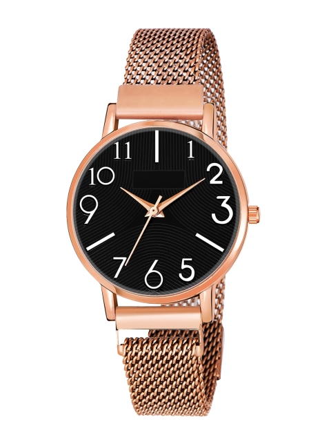

Rage Enterprise Women Black Brass Dial & Rose Gold Toned Bracelet Style Straps Analogue Watch RW860B