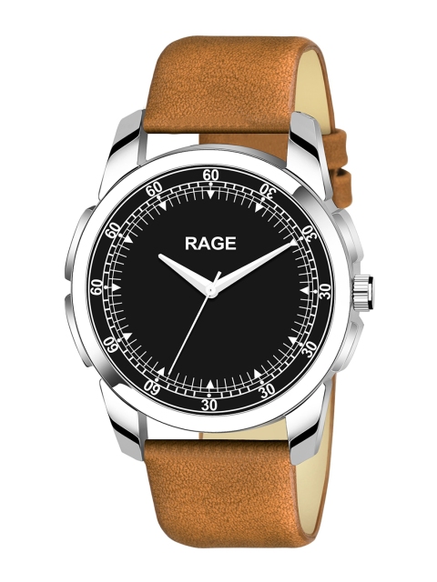 

Rage Enterprise Men Black Embellished Dial & Brown Leather Bracelet Style Straps Analogue Watch RW758BR