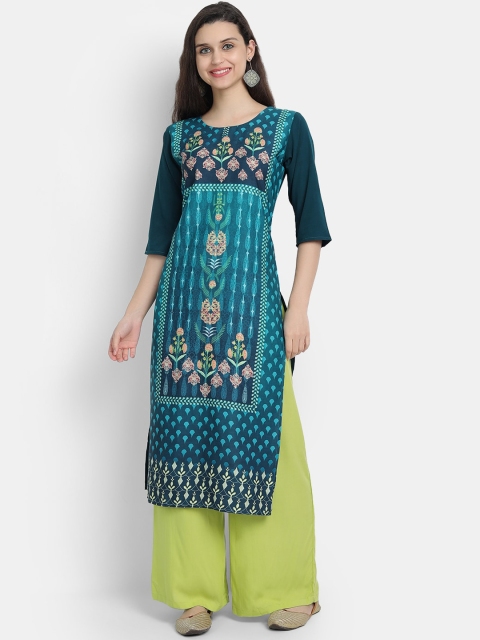 

KALINI Women Blue Ethnic Motifs Printed Crepe Kurta