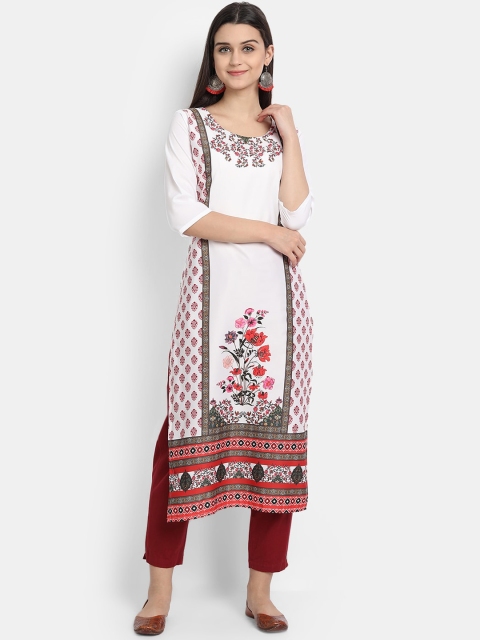 

KALINI Women White Floral Printed Crepe Kurta