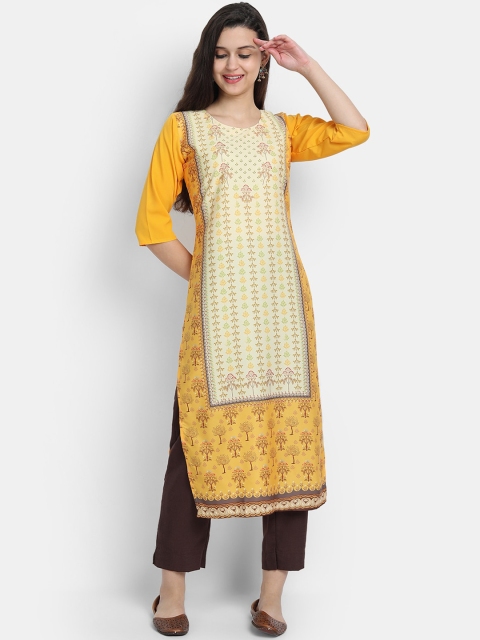 

KALINI Women Yellow Ethnic Motifs Digital Printed Straight Kurta