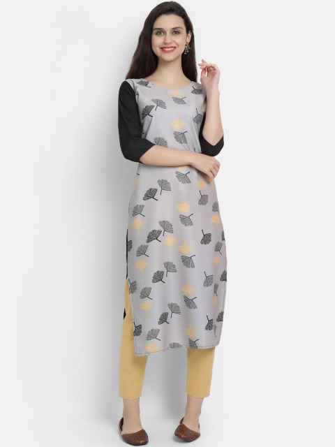 

KALINI Women Grey & Black Floral Printed Crepe Kurta