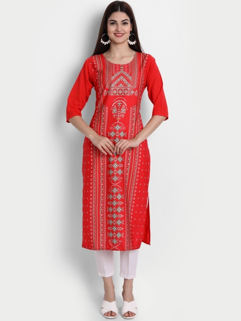 

KALINI Woman Red Ethnic Motifs Printed Crepe Kurta