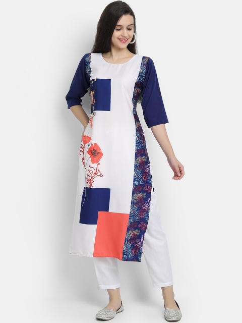 

KALINI Women Blue & White Floral Printed Floral Crepe Kurta