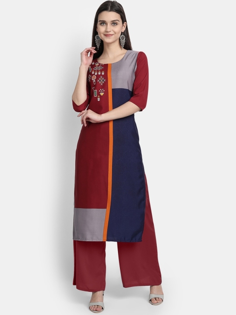 

KALINI Women Maroon & Blue Colourblocked Crepe Kurta