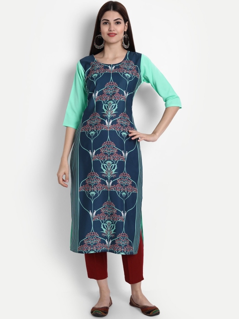 

KALINI Women Blue Ethnic Motifs Printed Crepe Kurta