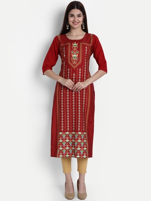 

KALINI Women Red Ethnic Motifs Printed Crepe Kurta