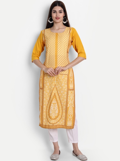 

KALINI Women Yellow Printed Crepe Kurta