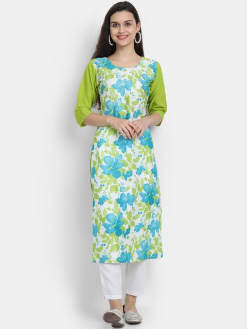 

KALINI Women Green & Blue Floral Digital Printed Straight Kurta