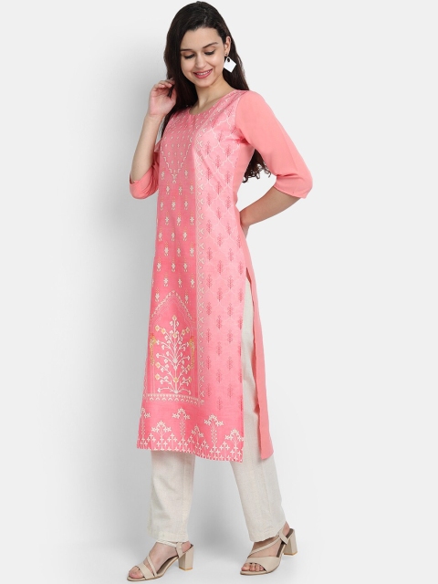 

KALINI Women Pink Ethnic Motifs Printed Chikankari Crepe Kurta