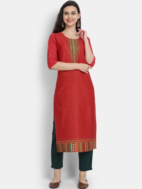 

KALINI Women Red Ethnic Motifs Printed Crepe Kurta