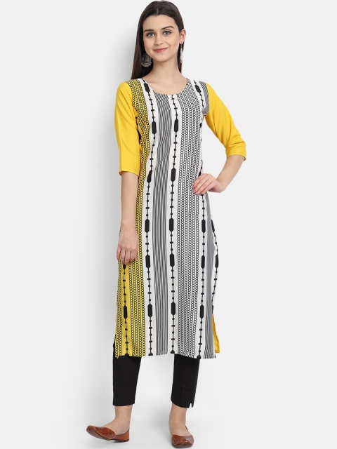 

KALINI Women Yellow & Black Striped Crepe Kurta