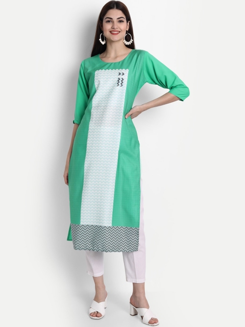 

KALINI Women Green & White Geometric Printed Crepe Kurta