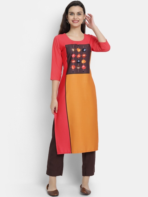 

KALINI Women Pink Colourblocked Thread Work Crepe Kurta