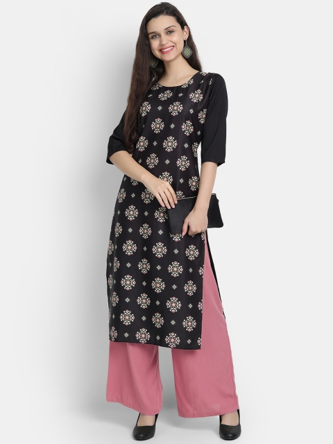 

KALINI Women Black Floral Printed Crepe Kurta