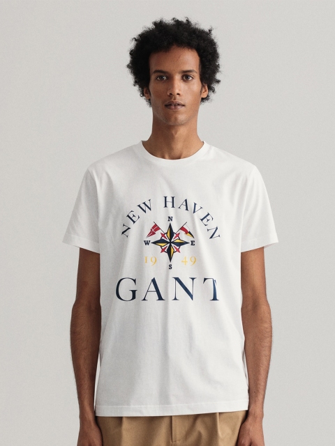 GANT Men White Typography Printed T-shirt