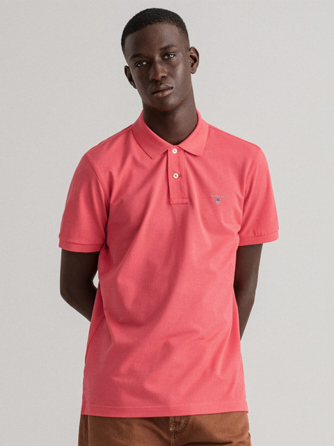 

GANT Men Pink Polo Collar Regular Fit T-shirt
