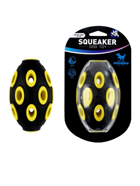 

Pawsindia Dog Black & Yellow Squeaky Rugby Ball Toy