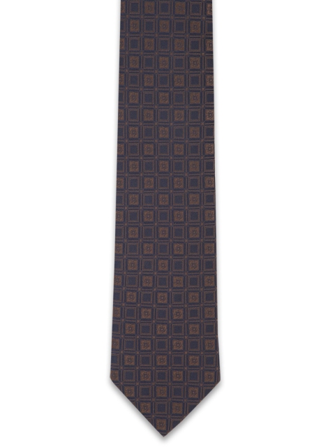 

Van Heusen Men Navy Blue & Mustard Yellow Printed Skinny Tie