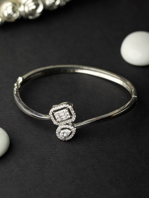 

SHEER by Priyaasi Women White Cubic Zirconia Silver-Plated Bangle-Style Bracelet