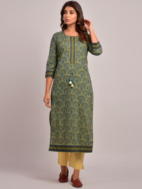 

Swasti Women Green & Yellow Ethnic Motifs Printed Cotton Kurta