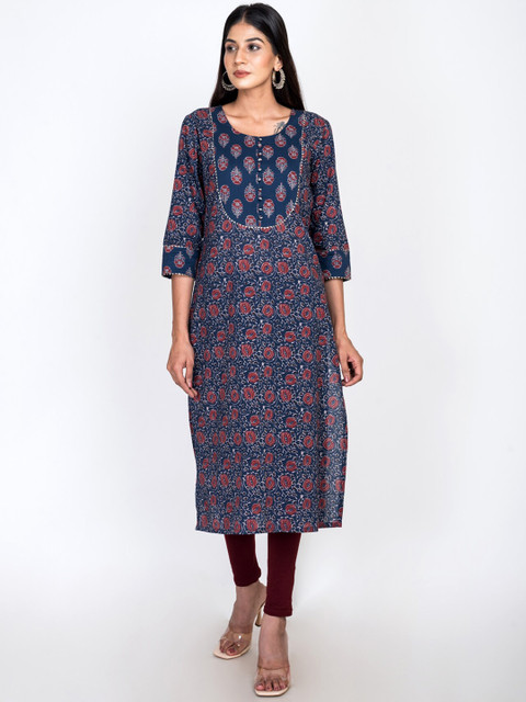 

Swasti Women Blue & Red Ethnic Motifs Printed Cotton Kurta