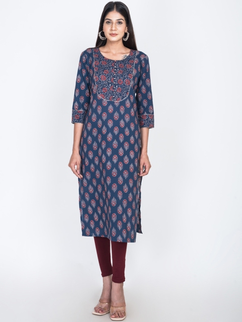 

Swasti Women Blue Ethnic Motifs Printed Floral Kurta