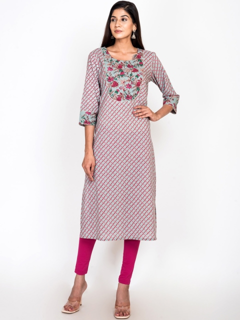 

Swasti Women Green & Pink Floral Striped Floral Kurta