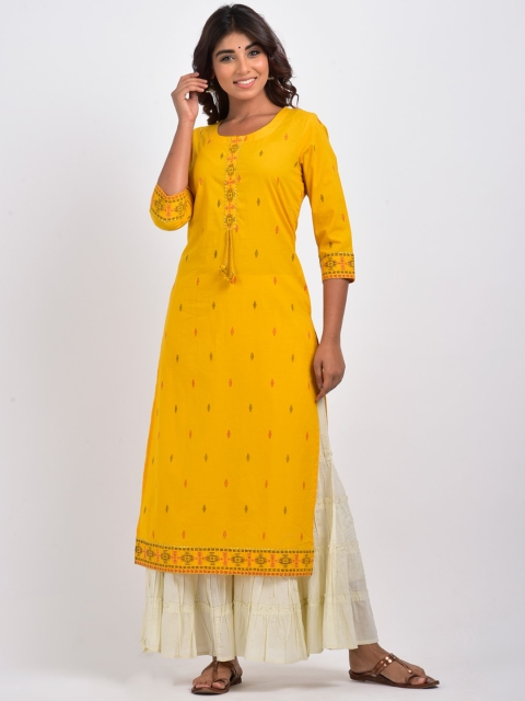 

Swasti Women Yellow & Red Geometric Printed Cotton Kurta