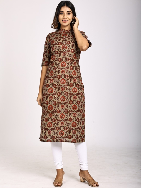 

Swasti Women Bronze-Toned & Rust Ethnic Motifs Printed Cotton Kurta